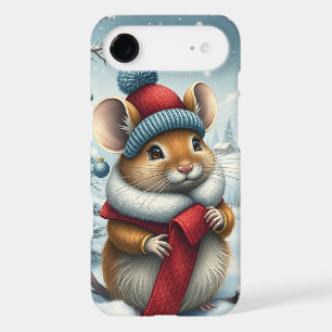 Souris mignonne en tenue de prépa d'hiver et chape