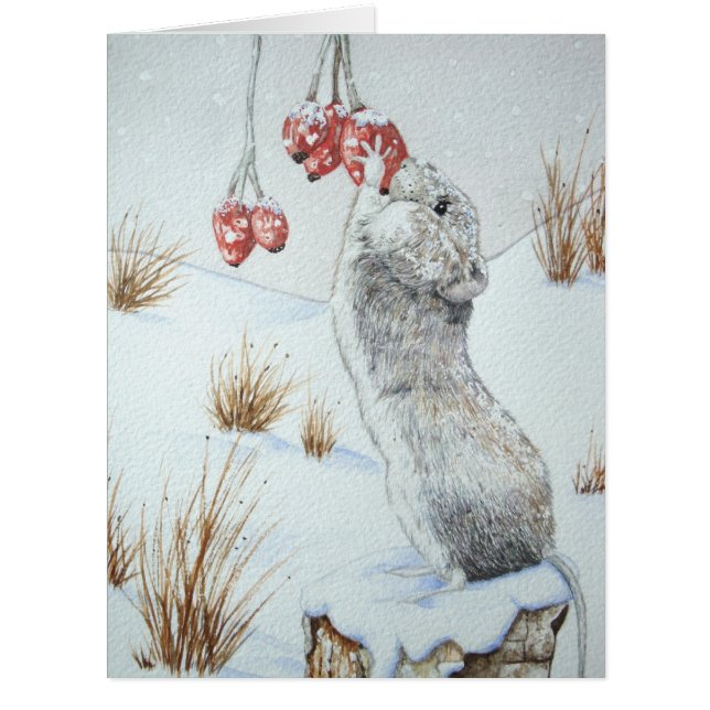 Souris mignonne et baies rouges scène de neige (Devant)