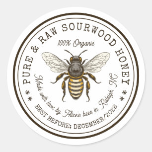 Sourwood honey canning sticker with vintage bee