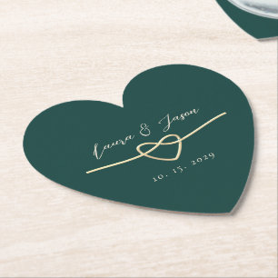 Sous-bock en papier de mariage à coeur vert émerau