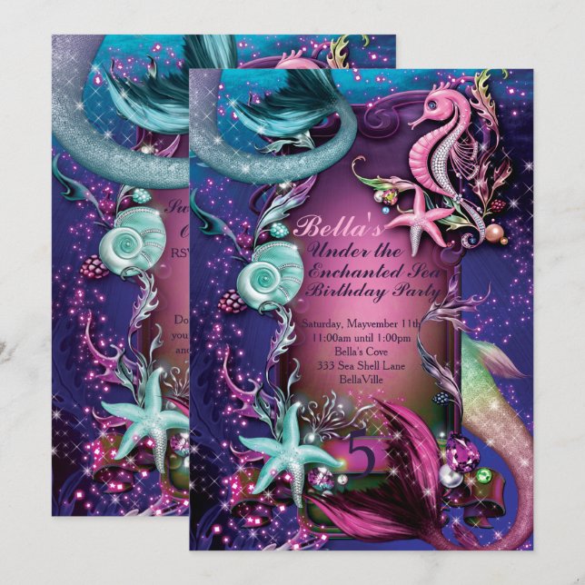 Sous la baignade de mer Invitations fête d'anniver (Devant / Derrière)