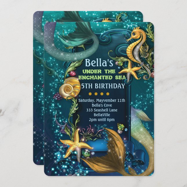 Sous la baignade de mer Invitations fête d'anniver (Devant / Derrière)