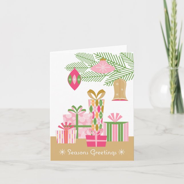 Sous la carte de Noël Arbre Rétro - Rose (Devant)