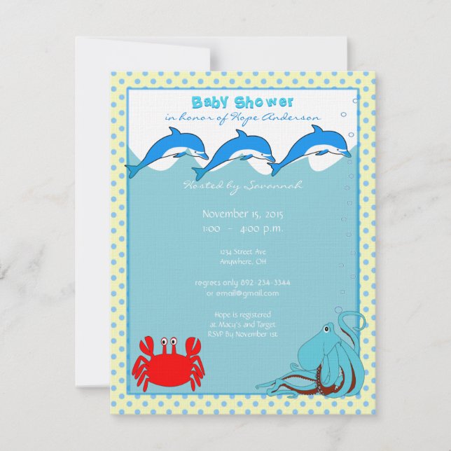 Sous la Faire-part de douche pour bébé de mer (Devant)