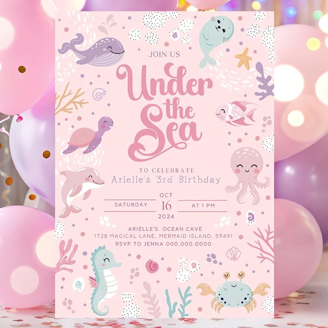 Sous la mer 3ème anniversaire Invitation fille Tod (Créateur téléchargé)