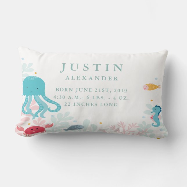 Sous la mer Animaux Bébé Coussin Faire-part (Recto)
