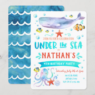 Sous la mer Anniversaire de fête Invitation Balein