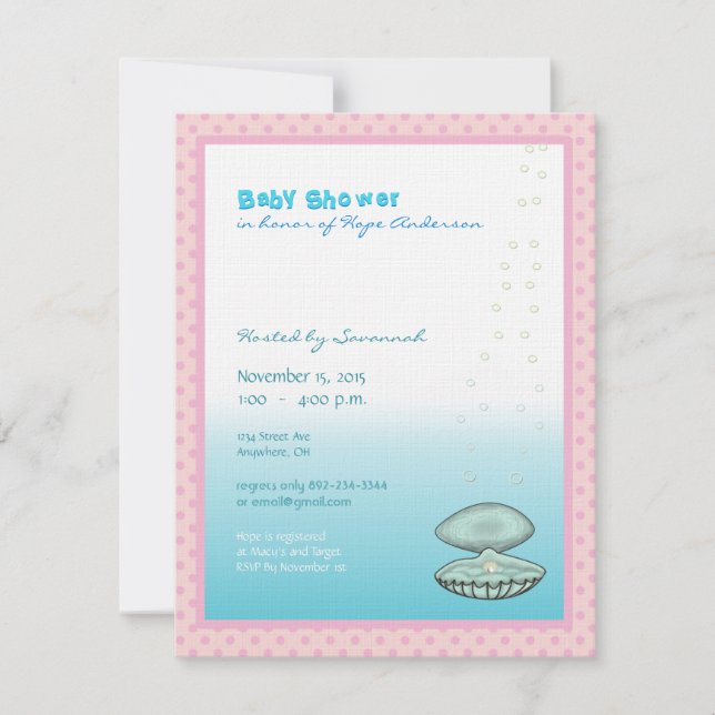 Sous la mer Baby Girl Douche Faire-part Pearl (Devant)