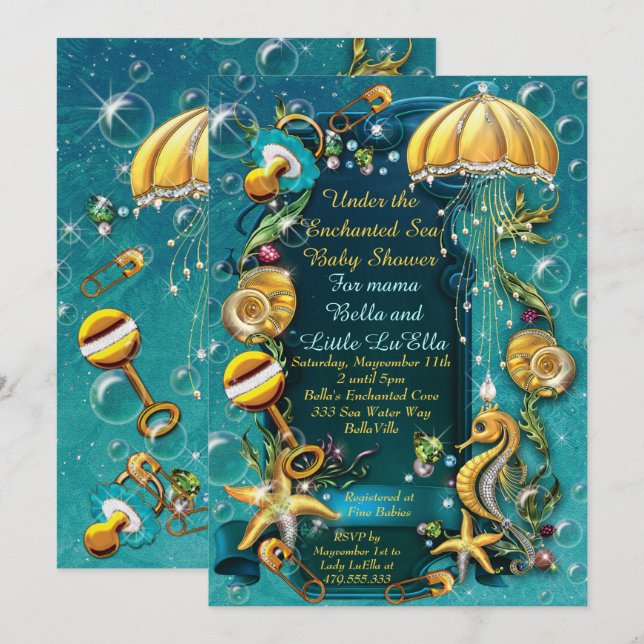 Sous la mer Baby Shower Invitations (Devant / Derrière)
