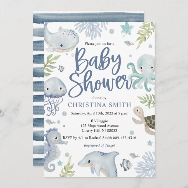 Sous la mer Baby Shower Invitations (Devant / Derrière)