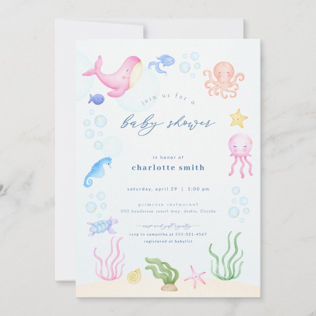 Sous la mer Baby Shower Invitations Ocean Beach (Devant)
