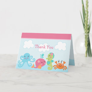 Sous la mer Baleine rose Carte de remerciements pl