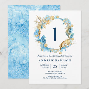 Sous la mer Bleu or fête d'anniversaire Invitation