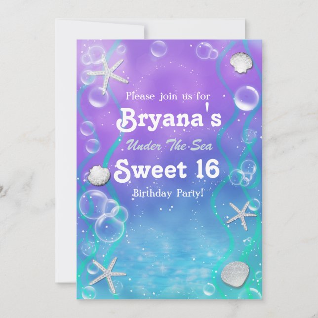 Sous la mer douce 16 anniversaire invitation fête (Devant)