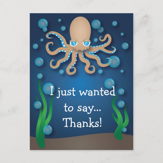 Sous la mer Ecru Octopus Merci carte postale (Devant)
