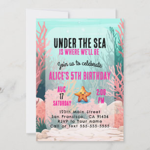 Sous la mer Girl Anniversaire Invitation rose