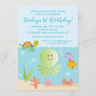 Sous la mer Invitation d'anniversaire en bleu et v