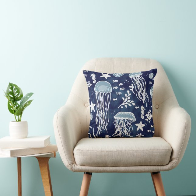 Sous la mer Jelly bleu Poisson Jailler Oreiller (Chaise)