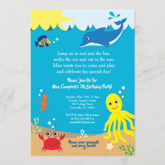 Sous la mer, la vie marine Invitation d'anniversai