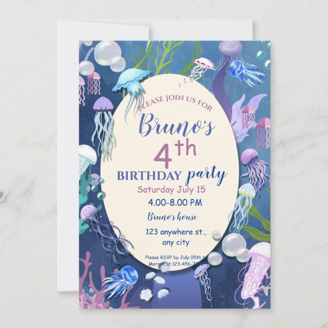 Sous la mer méduse Anniversaire Invitation (Devant)