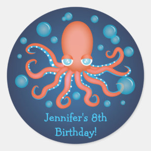 Sous la mer Orange Octopus Stickers Anniversaire