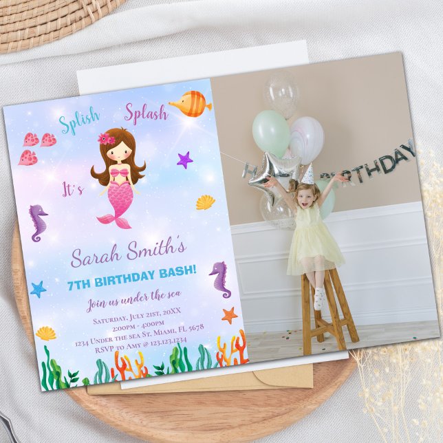 Sous la mer Petite Sirène Invitation avec photo (Under the sea little mermaid Invitation with photo)