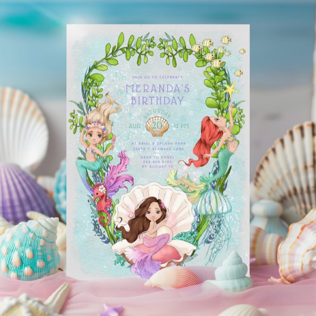 Sous la mer Sirène Anniversaire de fête Invitation (Créateur téléchargé)