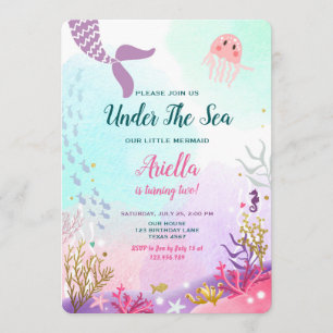 Sous la mer Sirène Anniversaire Invitation violet