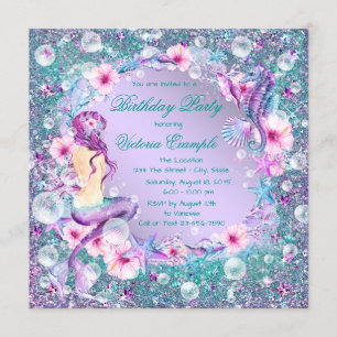 Sous la mer Sirène Anniversaire Invitations