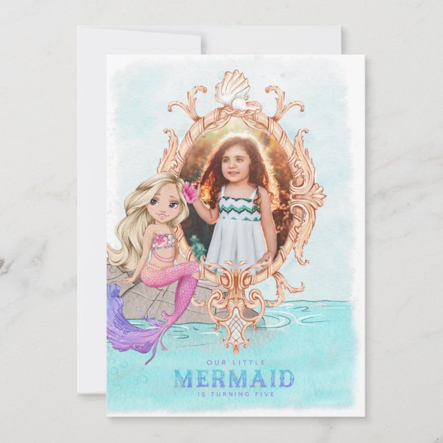 Sous la mer Sirène Anniversaire Photo Invitation (Devant)