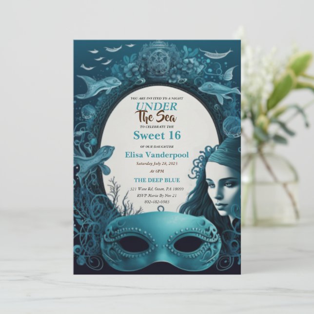Sous la mer Sirène douce 16 Invitations (Debout devant)