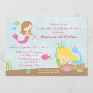 Sous la mer sirène invitation de fête d'anniversai