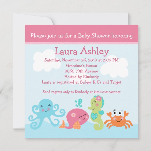 Sous la vie marine / Invitation Baby shower de fil (Devant)