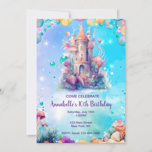 Sous l'Aquarelle de la mer Invitation pour l'anniv (Devant)