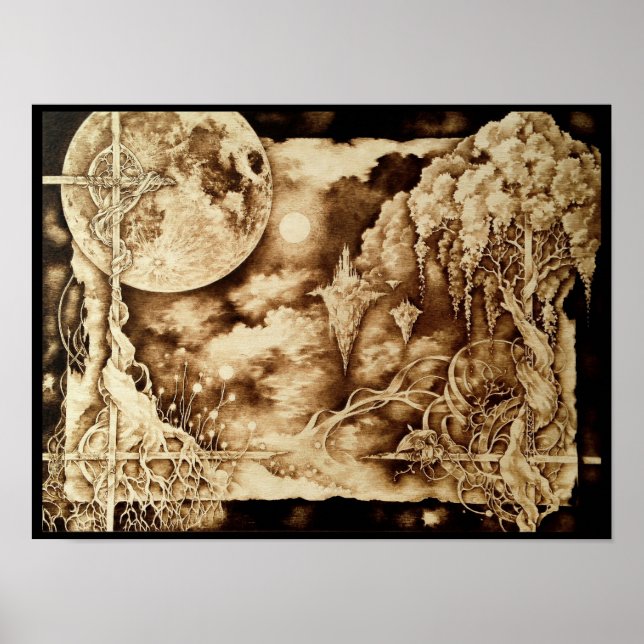 Sous le clair de lune - Poster d'art de la pyrogra (Devant)