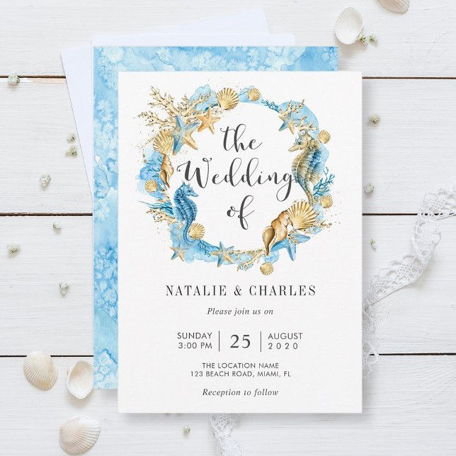 Sous le Faire-part de mariage d'été de la mer (Front & Back)