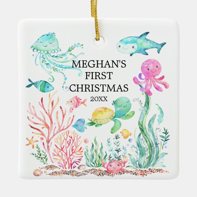 Sous le premier ornement de Noël du bébé de la mer (Devant)