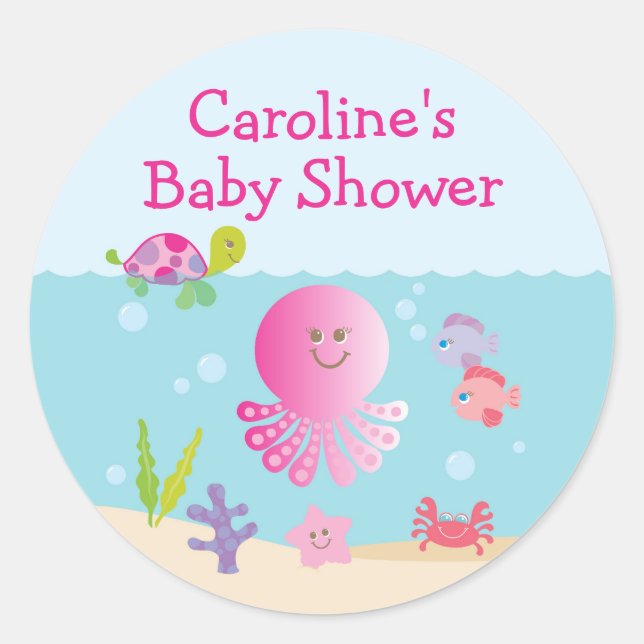 Sous le Sticker Baby shower de mer rose et violet (Devant)