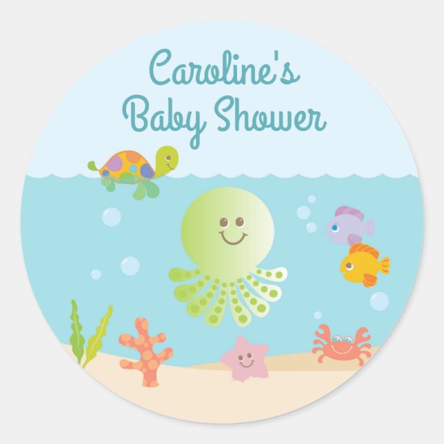 Sous le Sticker rond Baby shower de mer (Devant)