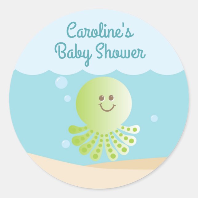 Sous le Sticker rond Baby shower de mer bleu-vert (Devant)