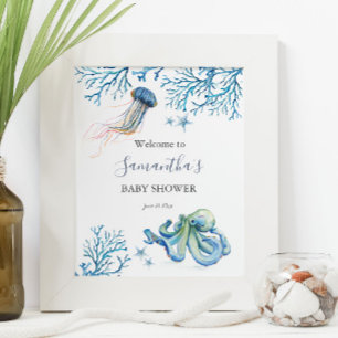 Sous les affiches du Baby shower marin
