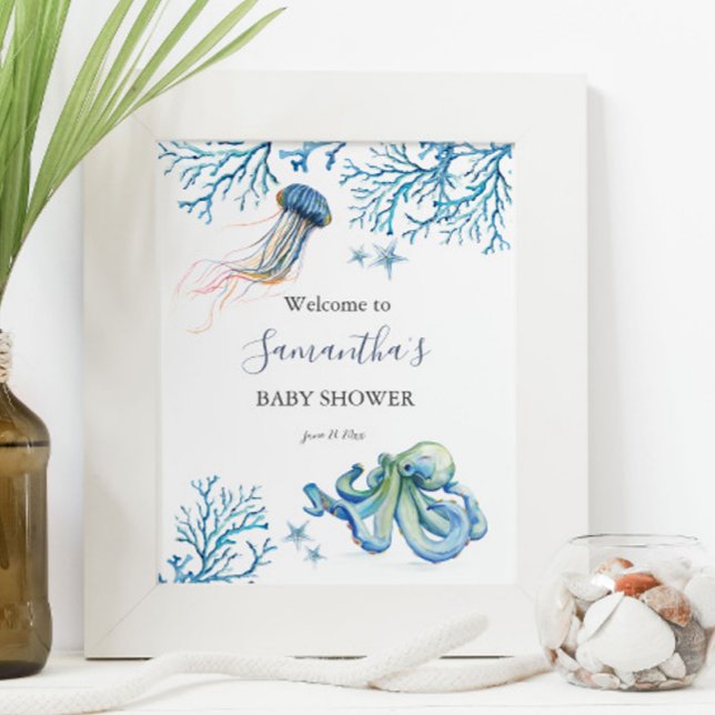 Sous les affiches du Baby shower marin (Baby shower posters nautical under the sea theme watercolor art Victoria Grigaliunas Do Tell A Belle)