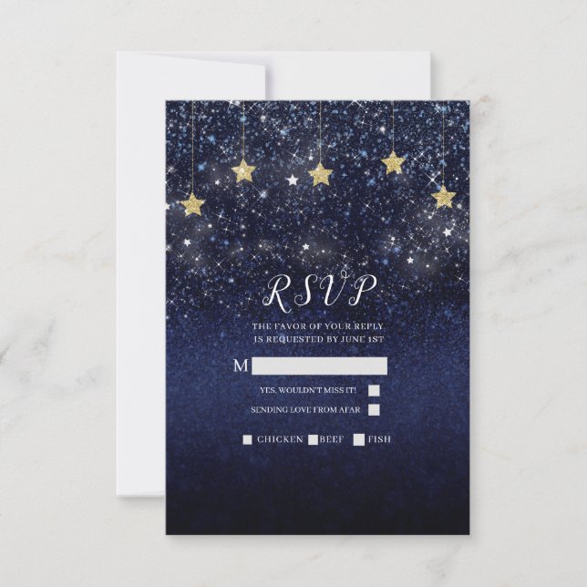Sous les étoiles Starry Night Gold Blue Party RSVP (Devant)