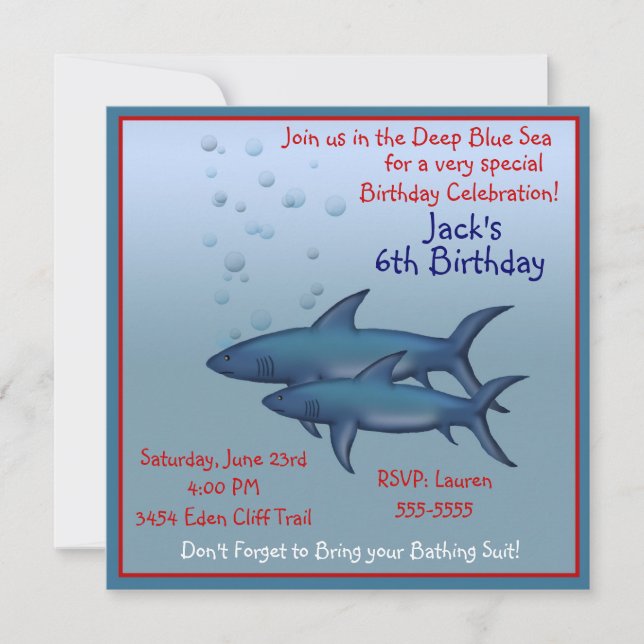 Sous les invitations à l'anniversaire du requin de (Devant)