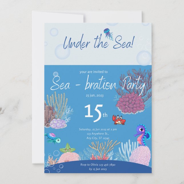Sous l'hippocampe de mer Invitation fête d'anniver (Devant)
