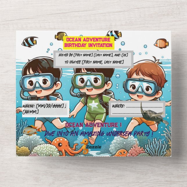 Sous l'invitation d'anniversaire de la mer - Carte (Recto)