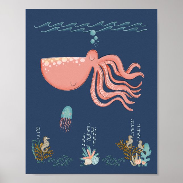 Sous l'océan marin Animaux pieuvres Poster de pépi (Devant)