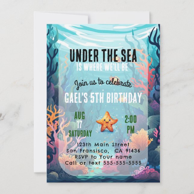 Sous l'océan Mer Animal Boy Invitation Anniversair (Devant)