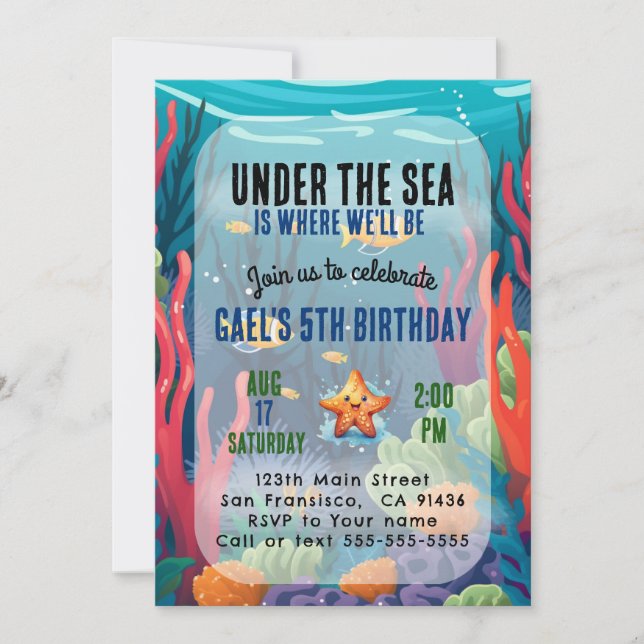 Sous l'océan Mer Animal Boy Invitation Anniversair (Devant)