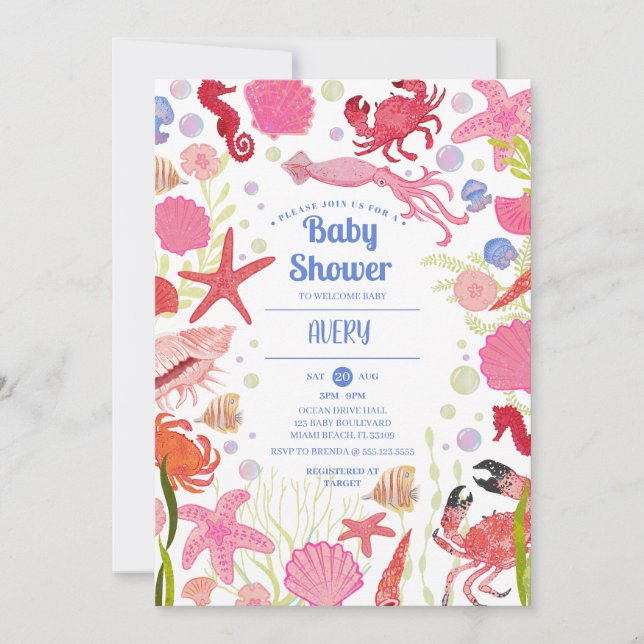 Sous l'Océan Mer Thématique Baby Shower Invitation (Devant)